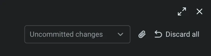 Code Review panel header with Uncommitted changes dropdown, attach button, and Discard all button